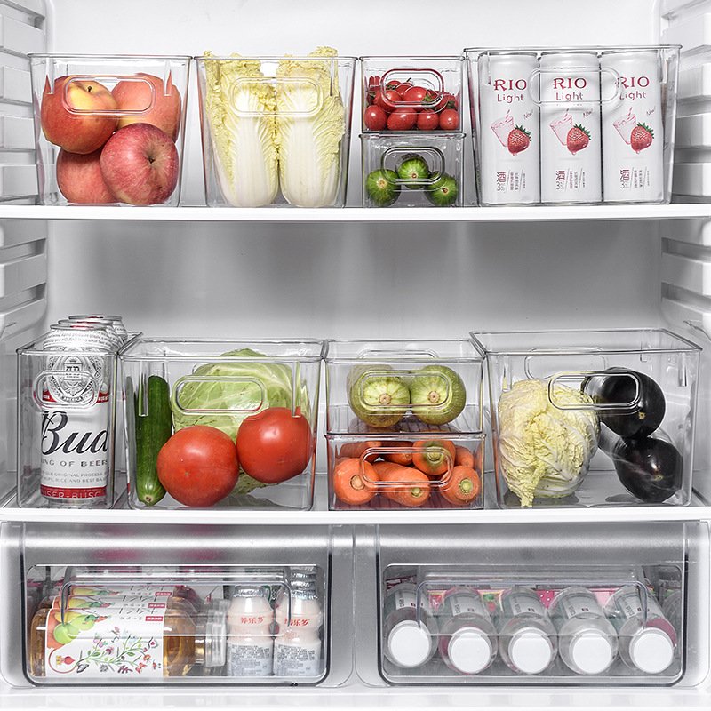 Plastic Transparent Refrigerator Stackable Storage Box Fruit And Vegetable Freezer Organizers Kitchen Clear Container