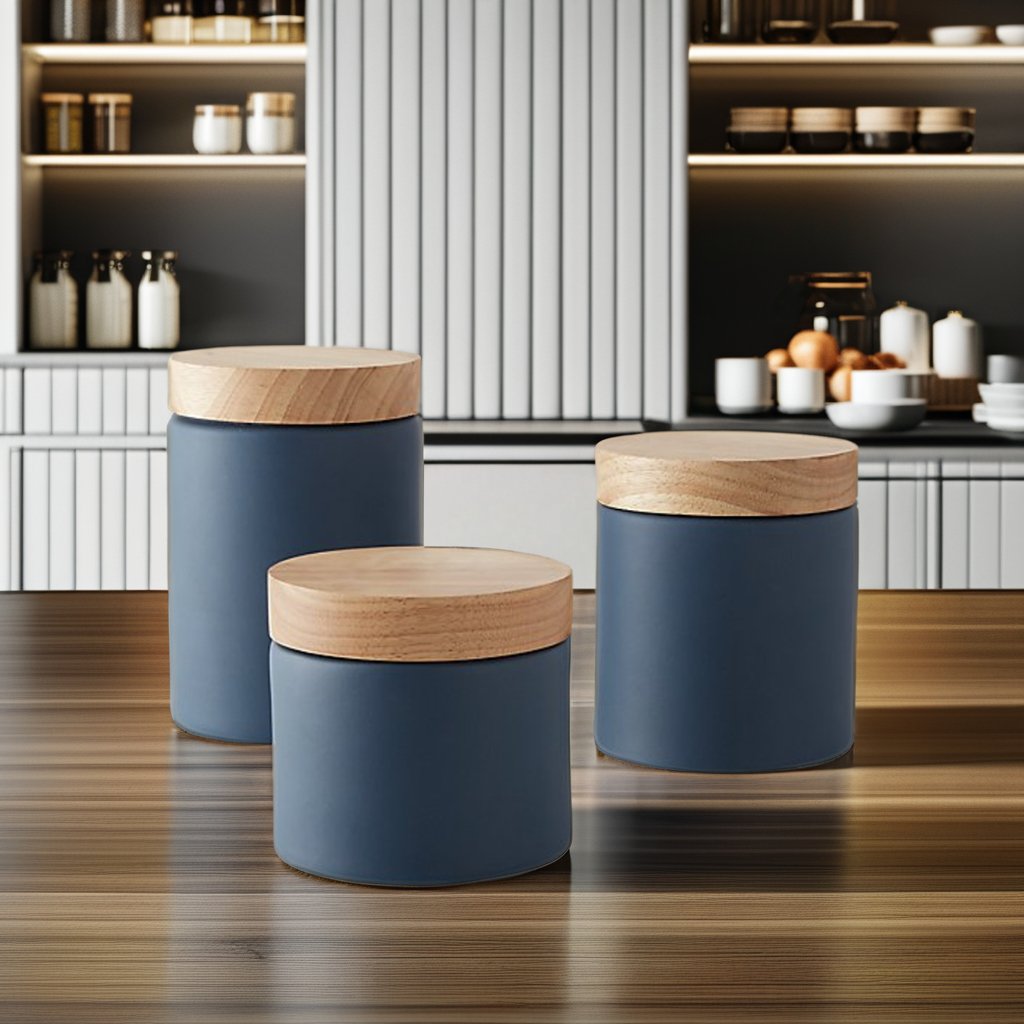 Modern kitchen cylinder porcelain food storage jar customized logo ceramic tea coffee sugar canisters