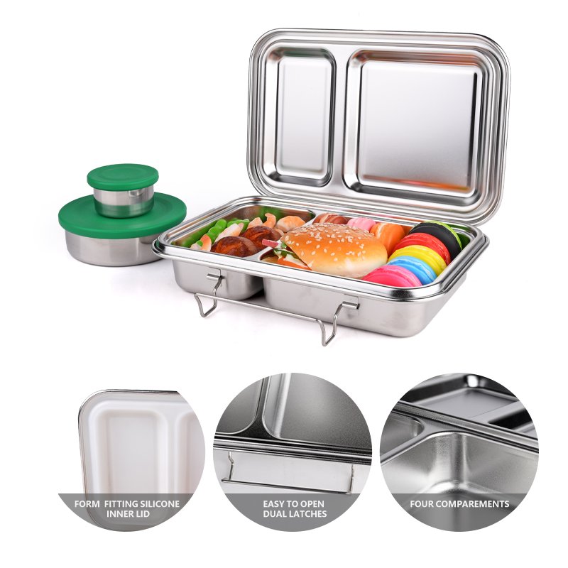 OUMENG 2 compartments lunch box for kids food container stainless steel 304 food storage containers
