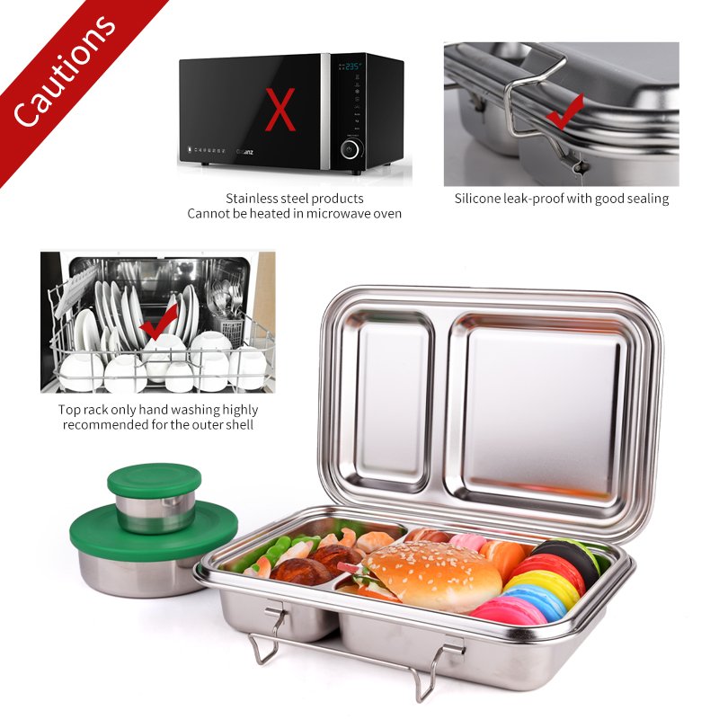 OUMENG 2 compartments lunch box for kids food container stainless steel 304 food storage containers