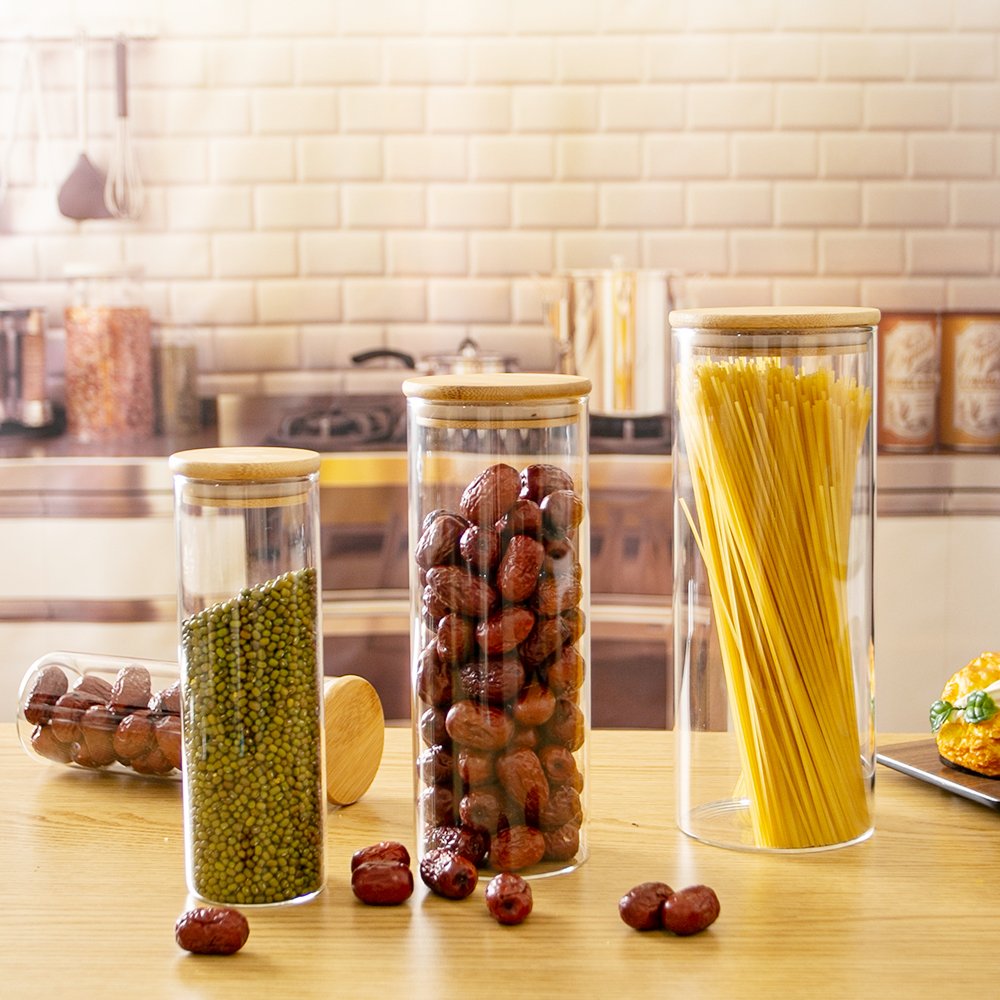 High Borosilicate Glass Bottle Coffee Beans Airtight Bamboo Lid Storage Organization Canisters Artificial Food for Home Kitchen