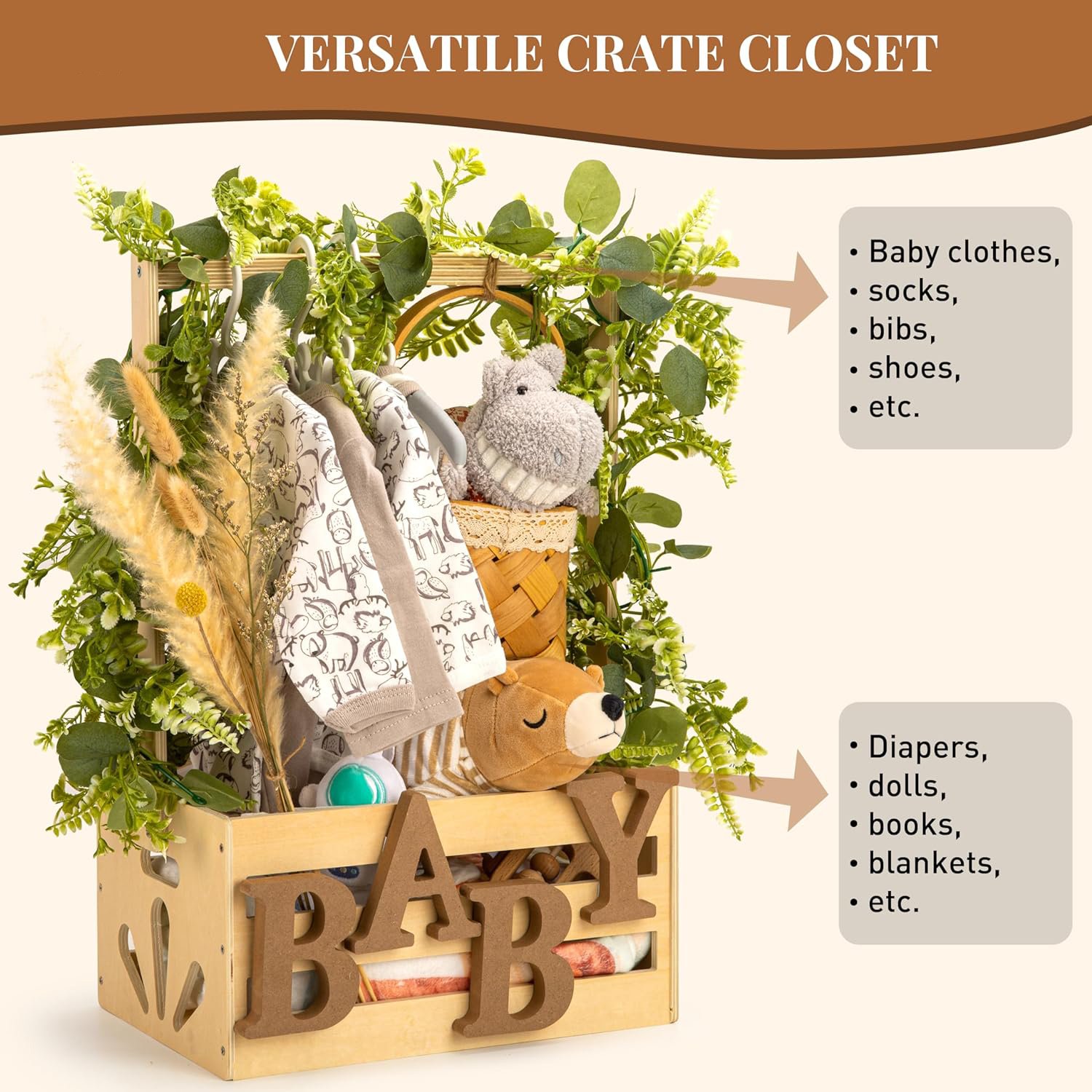 Wooden Baby Shower Gift Basket with Handles Newborn Parents' Storage Box Welcome Gift Boys Girls Pregnancy Baby Shower Cabinet