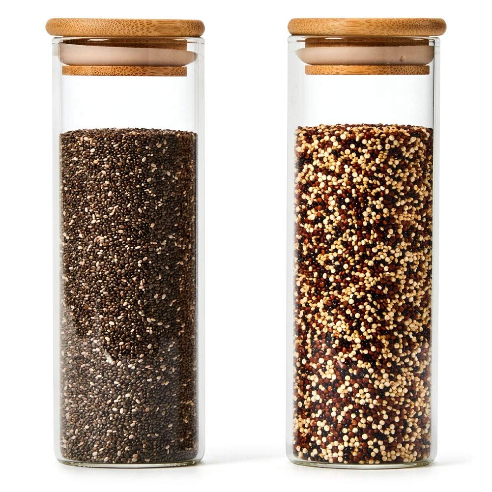 Kitchen Food Storage Borosilicate Glass Spice Jar with Bamboo Lid with Label Sticker