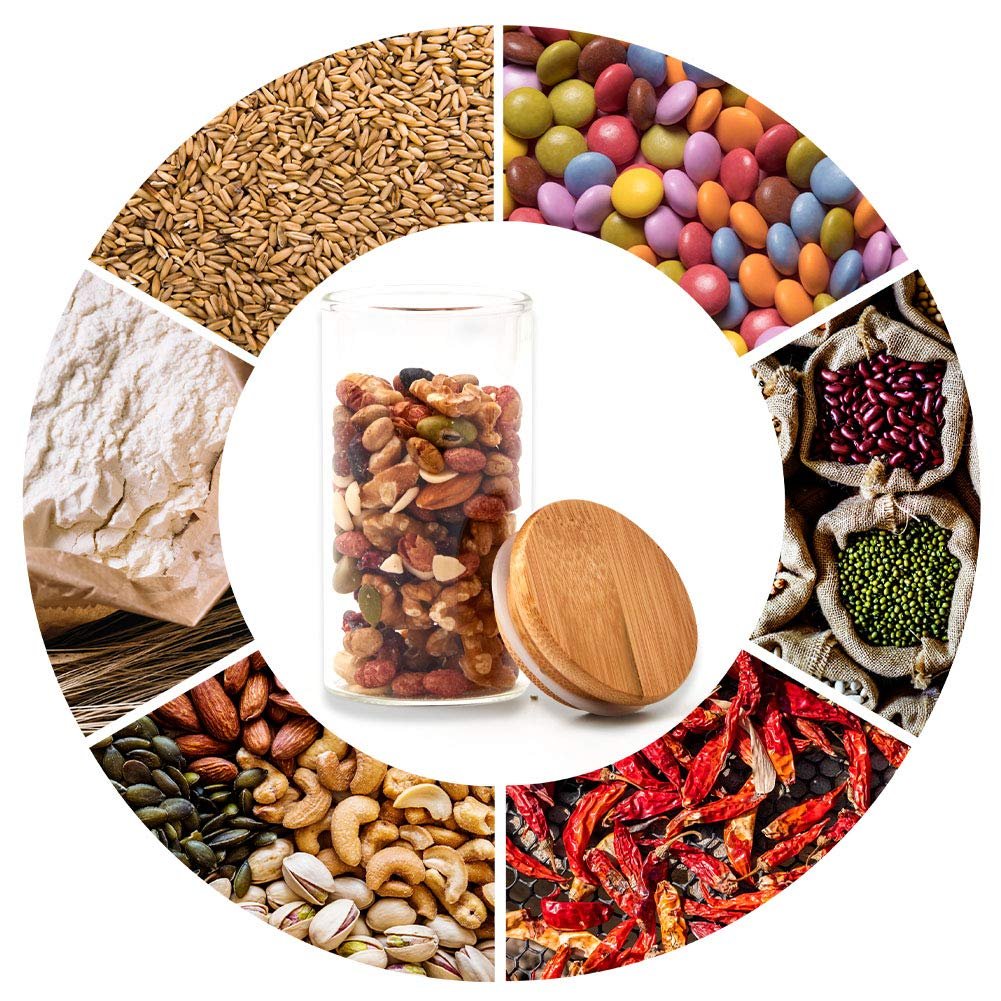 Kitchen Food Storage Borosilicate Glass Spice Jar with Bamboo Lid with Label Sticker