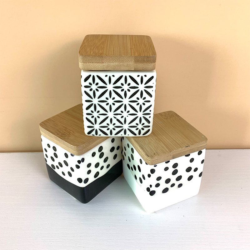 Custom porcelain airtight canister with bamboo lid ceramic storage jar for jewelry
