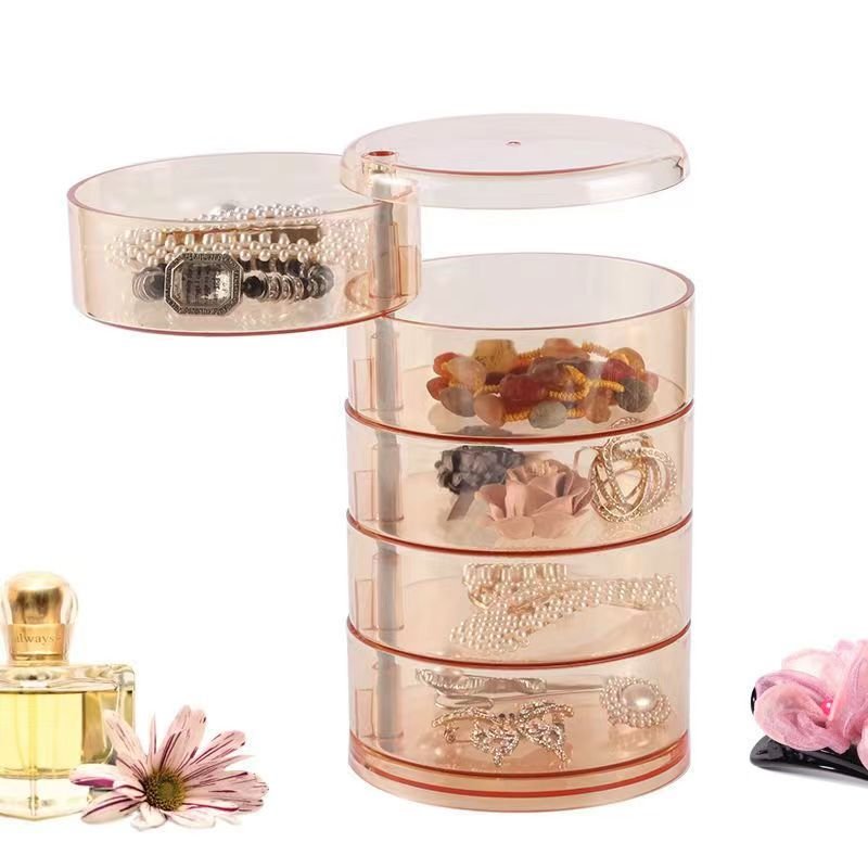 Transparent rotating 2/3/4/5 layer thicken plastic desktop cosmetic ring necklace earring decoration jewelry storage box