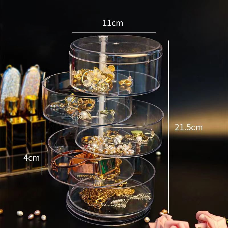 Transparent rotating 2/3/4/5 layer thicken plastic desktop cosmetic ring necklace earring decoration jewelry storage box