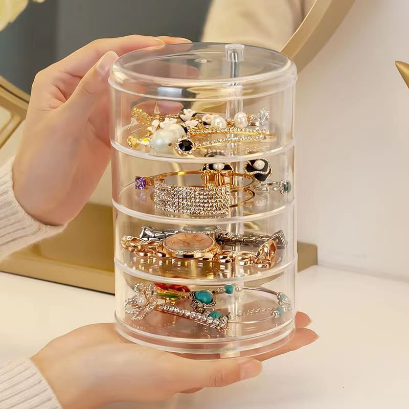 Transparent rotating 2/3/4/5 layer thicken plastic desktop cosmetic ring necklace earring decoration jewelry storage box