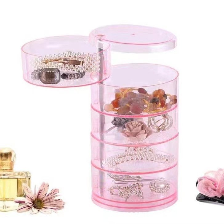Transparent rotating 2/3/4/5 layer thicken plastic desktop cosmetic ring necklace earring decoration jewelry storage box
