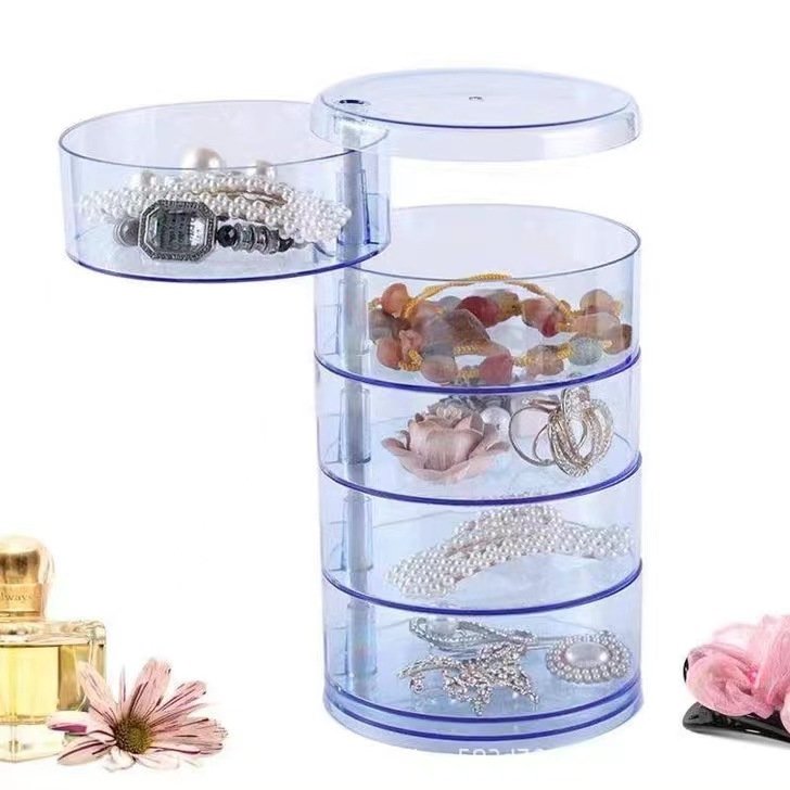 Transparent rotating 2/3/4/5 layer thicken plastic desktop cosmetic ring necklace earring decoration jewelry storage box