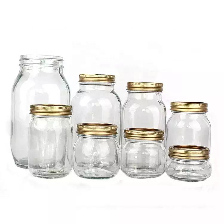 8oz16oz 32oz Empty Clear Canning jar Food Storage Glass Round Mason Jar with Lids