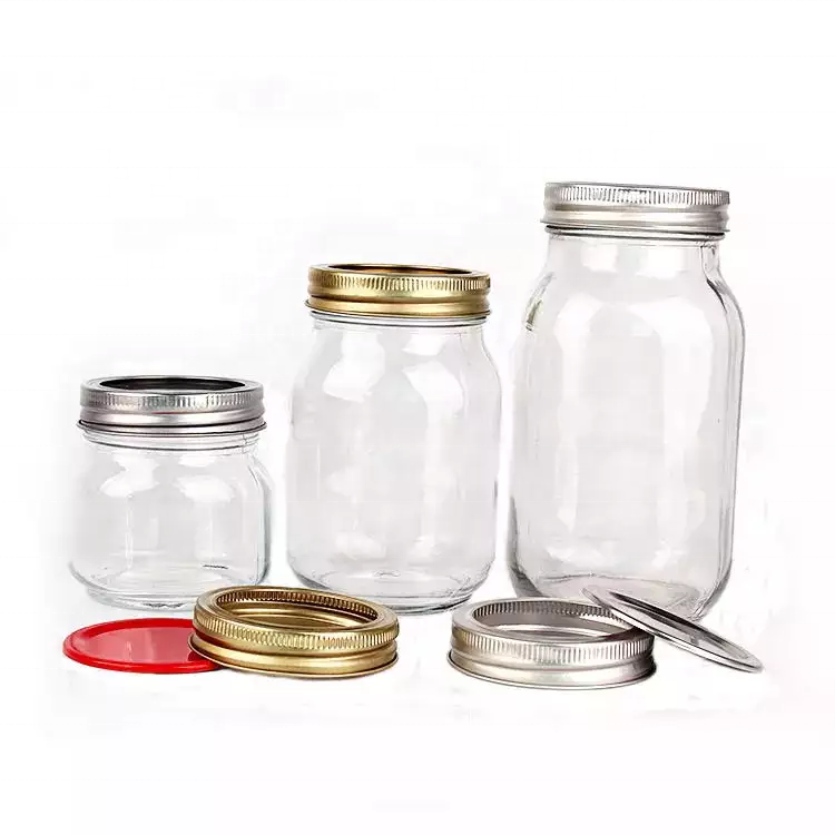 8oz16oz 32oz Empty Clear Canning jar Food Storage Glass Round Mason Jar with Lids