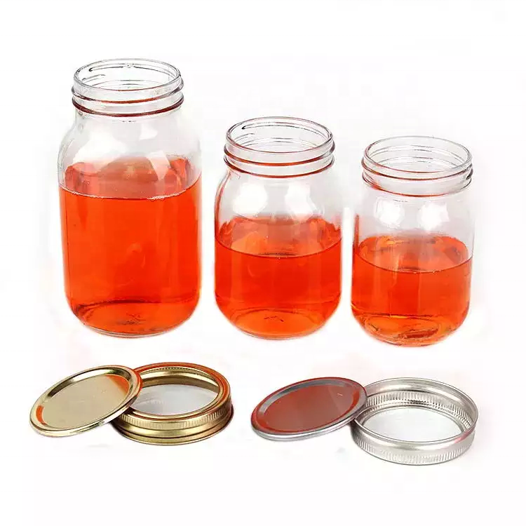 8oz16oz 32oz Empty Clear Canning jar Food Storage Glass Round Mason Jar with Lids