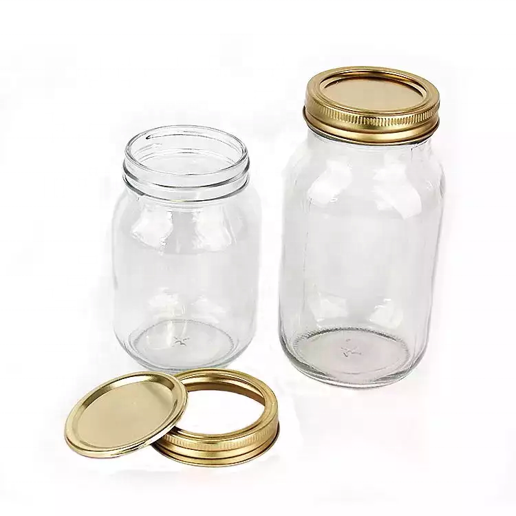 8oz16oz 32oz Empty Clear Canning jar Food Storage Glass Round Mason Jar with Lids