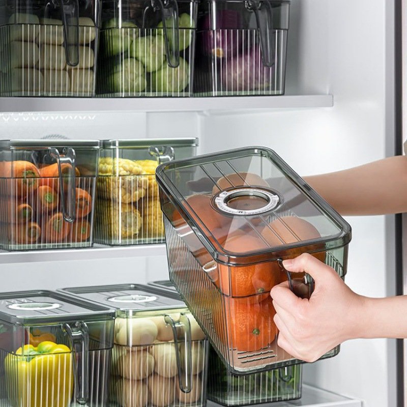 Transparent Vegetable Fruit Kitchen Refrigerator Drawer Fridge storage Box food Grade Bins Fridge Organizer Box With Handle