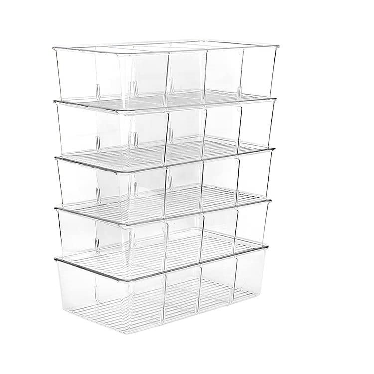 4 Compartment Clear Pantry Plastic Food Storage Organizer Box Container Fridge Bin for Kitchen