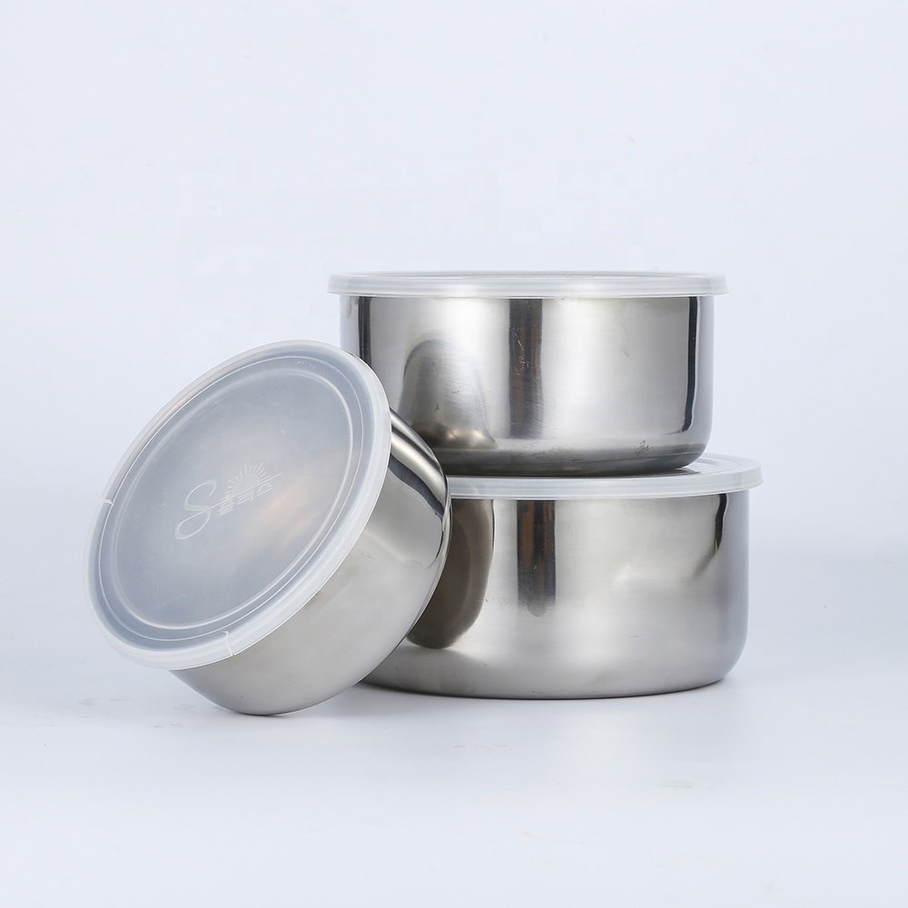 3 in 1 food storage container stainless steel bento lunch box with plastic lid for refrigerator microwave