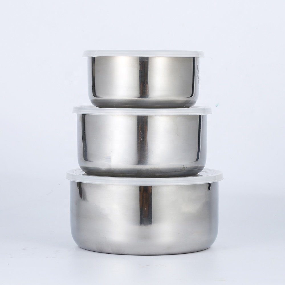 3 in 1 food storage container stainless steel bento lunch box with plastic lid for refrigerator microwave