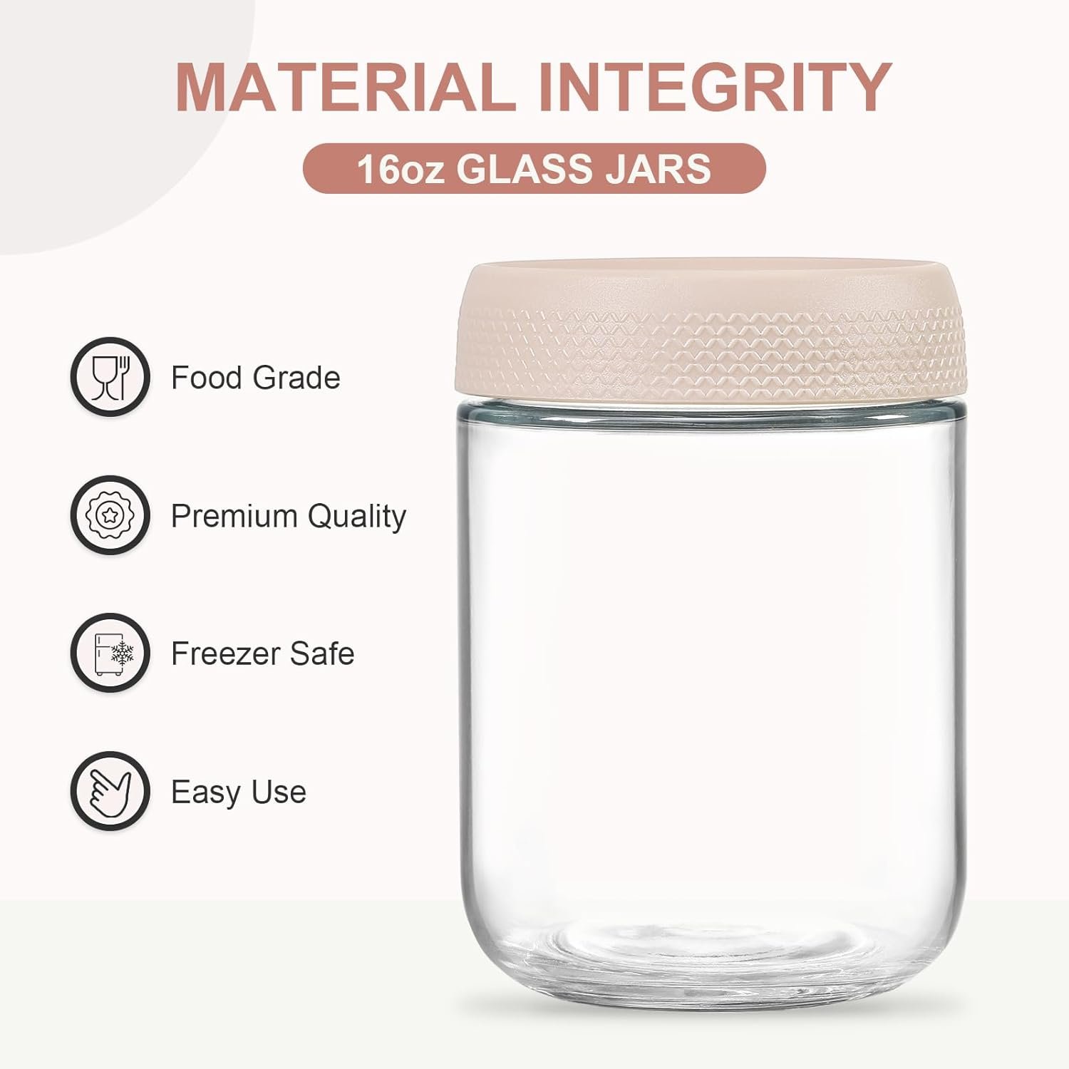 YOLOWE HOME 16oz Glass Jars Airtight Lids 6-Pack Wide Mouth Mason Salad Yogurt Containers Green Storage Bottles Overnight Oats