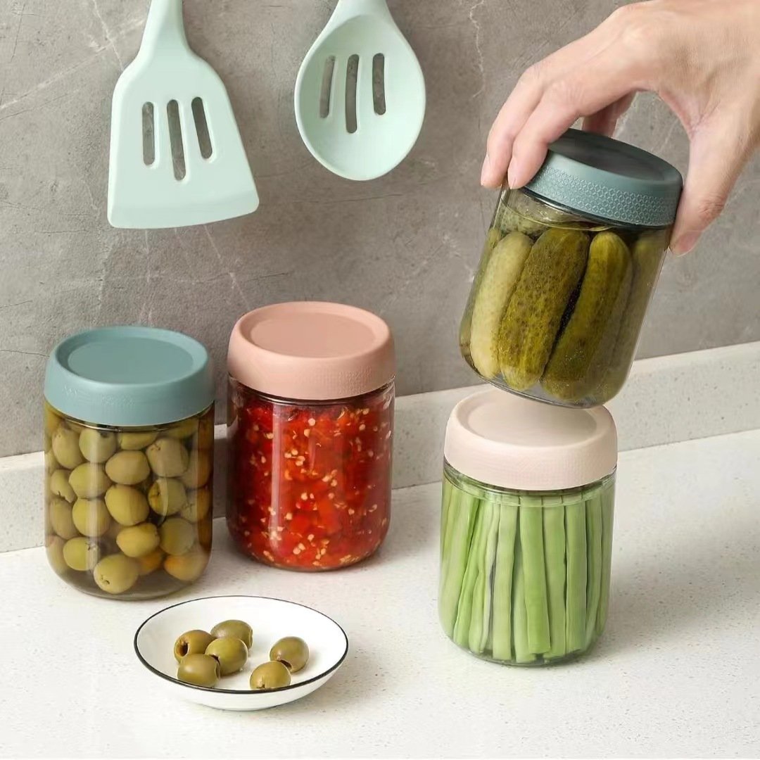 YOLOWE HOME 16oz Glass Jars Airtight Lids 6-Pack Wide Mouth Mason Salad Yogurt Containers Green Storage Bottles Overnight Oats