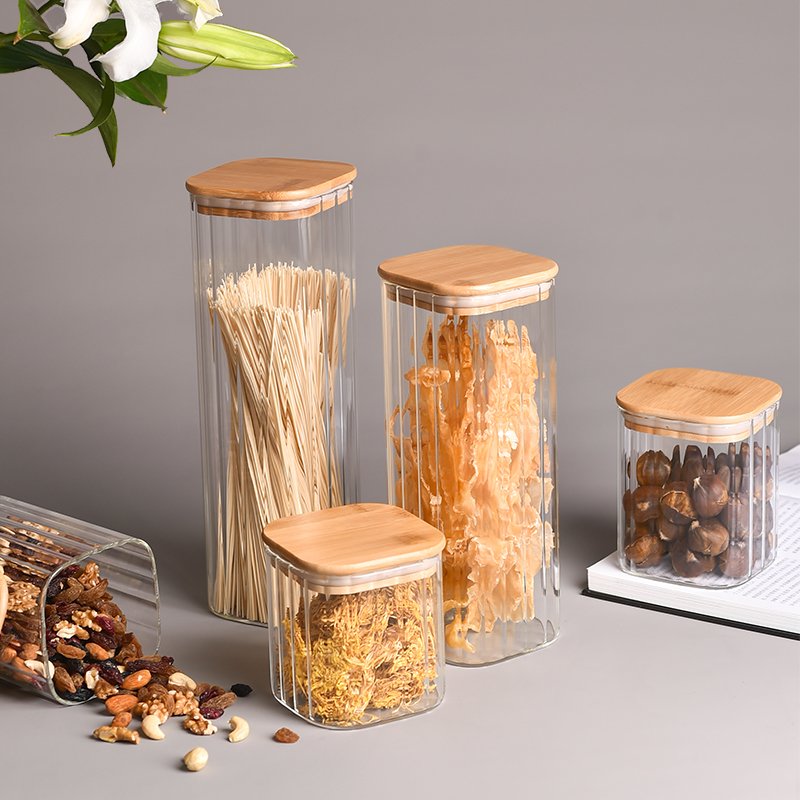 750/800/1100/1250/1500/1850/2300ML Borosilicate glass gar bamboo Lid food storage container mason honey jar Sealed Storage Jar