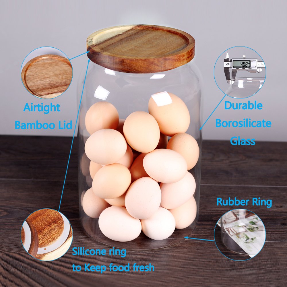 Egg Jar kitchen canister 1 Gallon Clear Large Glass Food Storage Jars with Airtight Lid Bag Size Glass Jar for Rice Coffee Bean