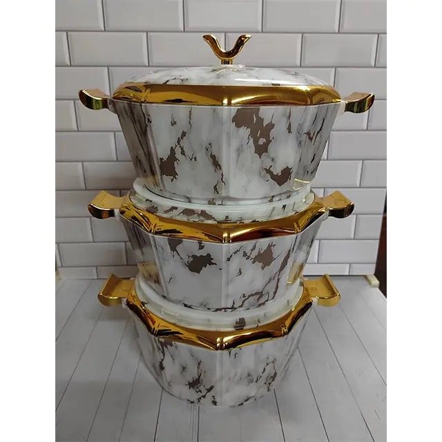 Home Party round hot pot sets food warmer for Cooking Casseroles 2L+2.5L+3L Africa insulated casserole food warmer