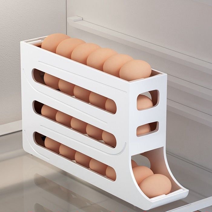 4-Layer Refrigerator Automatic Rolling Egg Trays Kitchen Refrigerator Egg Dispenser Egg Holder