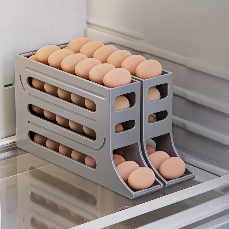 4-Layer Refrigerator Automatic Rolling Egg Trays Kitchen Refrigerator Egg Dispenser Egg Holder
