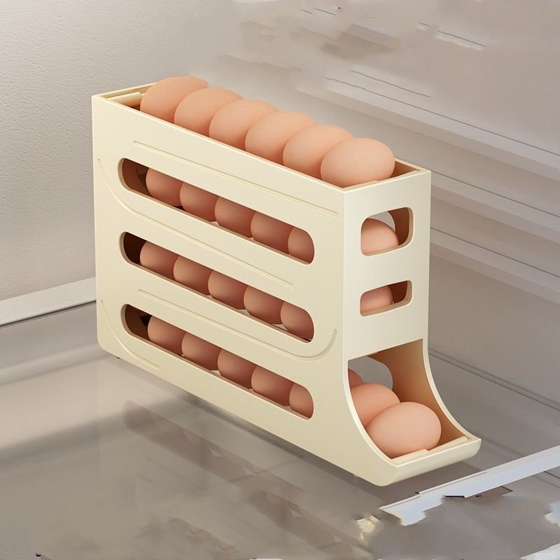 4-Layer Refrigerator Automatic Rolling Egg Trays Kitchen Refrigerator Egg Dispenser Egg Holder