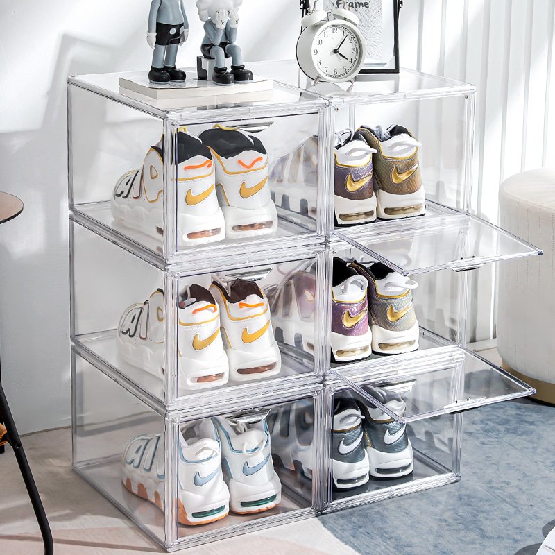 Acrylic Folding Side Opening Custom Storage Shoe Box Heavy Duty Clear Plastic Clear Sneakers Plastic Display Shoe Storage Box