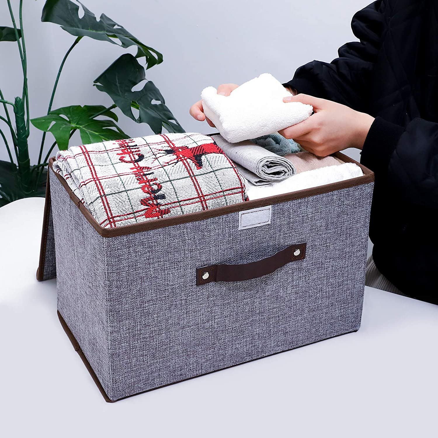 Hot cotton And Linen Foldable home organization clothes storage box with lid household storage basket
