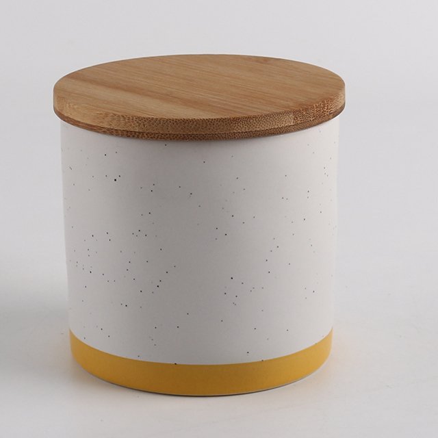 cylinder shape Sealed Pots Food Storage Ceramic stoneware tea coffee sugar canister with wooden lid