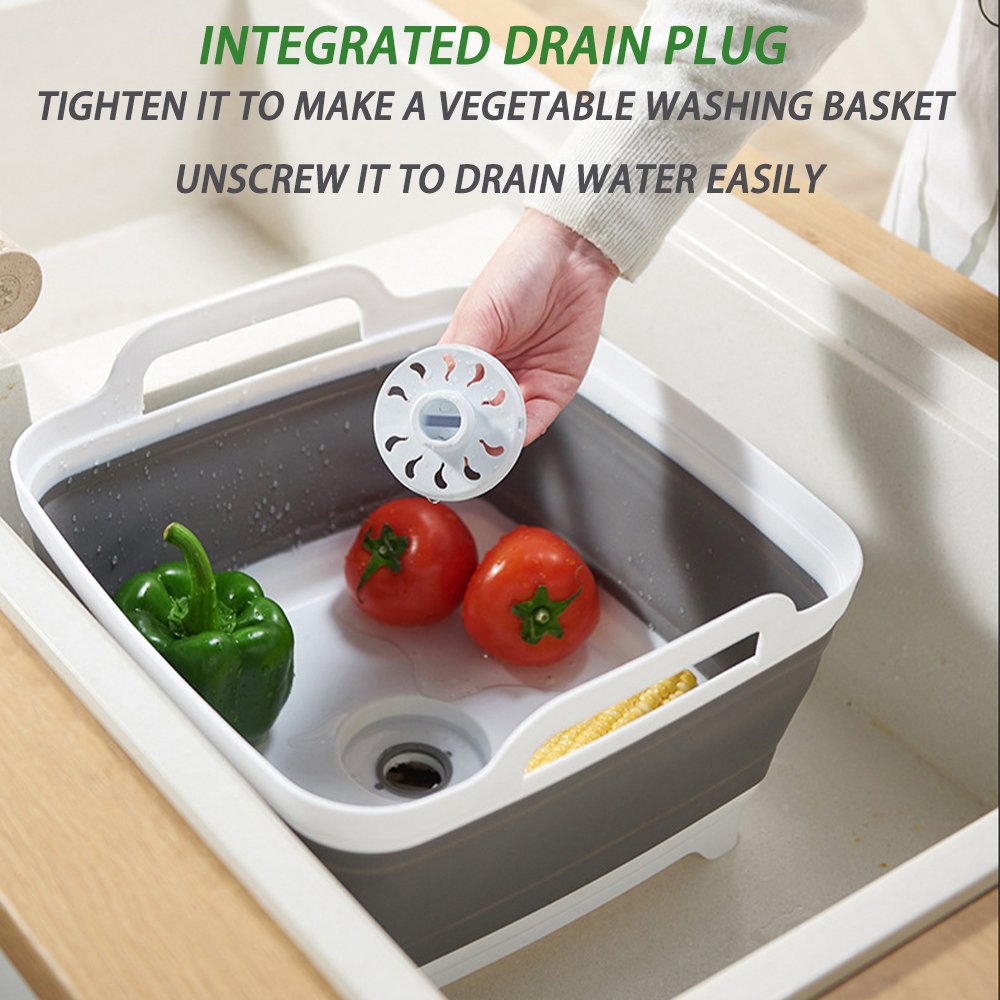 New Foldable Square Sink Washing Basins with Drain Hole Fruit and Vegetable Washing Multifunctional Collapsible Storage Basket