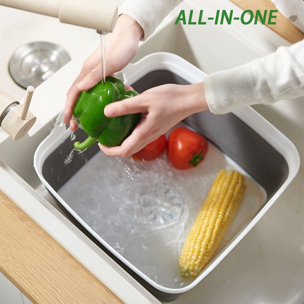 New Foldable Square Sink Washing Basins with Drain Hole Fruit and Vegetable Washing Multifunctional Collapsible Storage Basket
