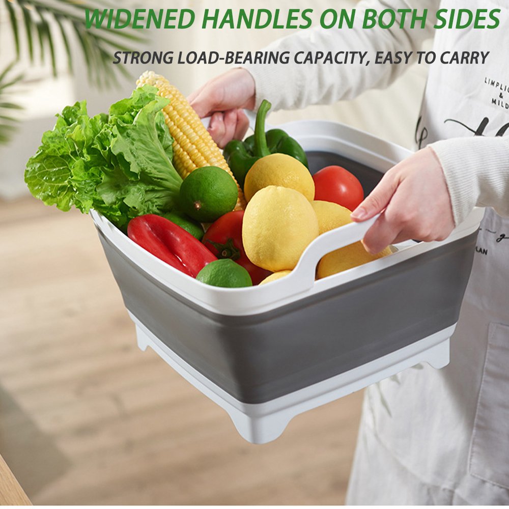 New Foldable Square Sink Washing Basins with Drain Hole Fruit and Vegetable Washing Multifunctional Collapsible Storage Basket