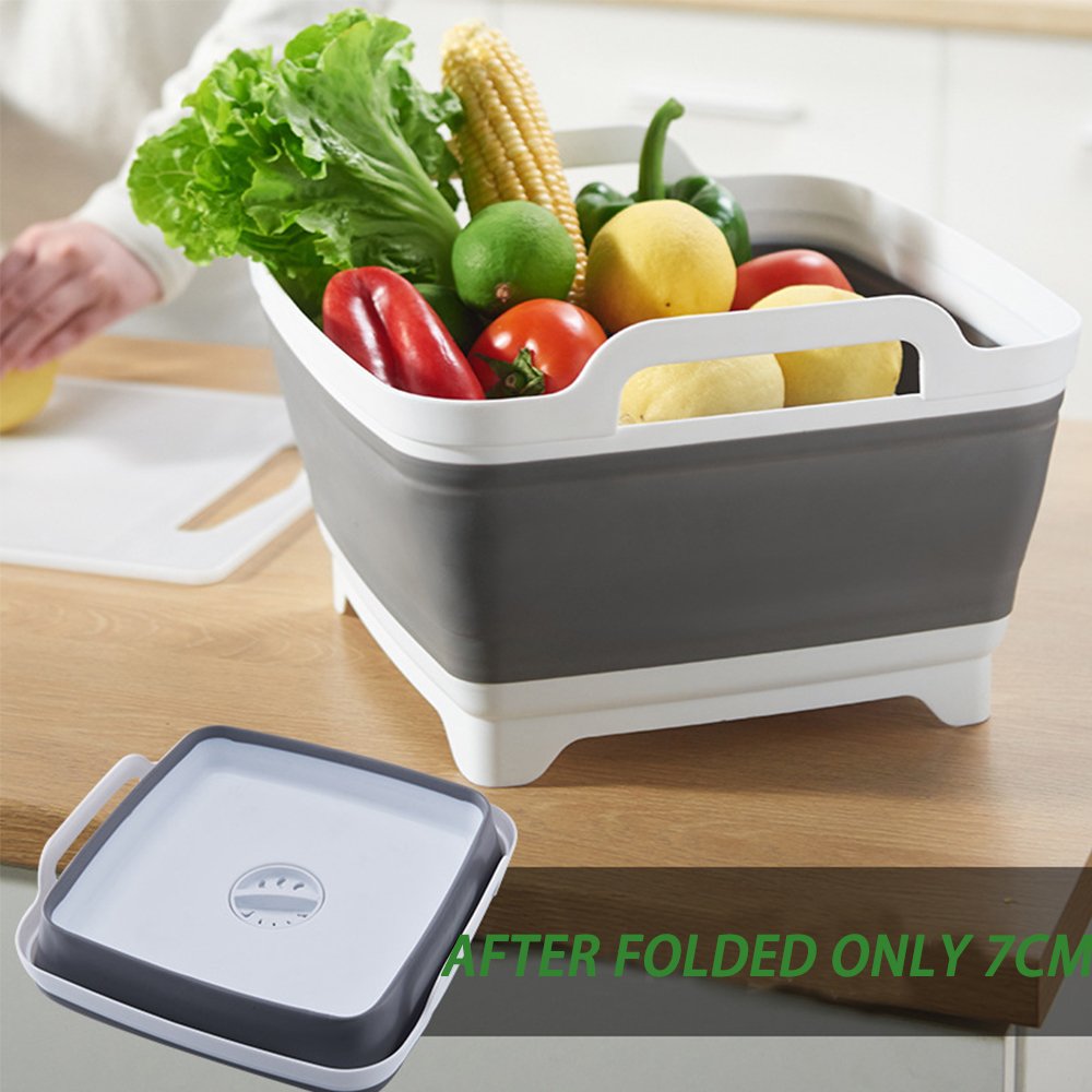 New Foldable Square Sink Washing Basins with Drain Hole Fruit and Vegetable Washing Multifunctional Collapsible Storage Basket