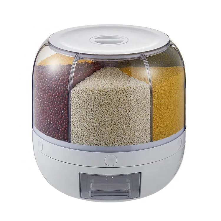 Home Storage & Organization 6-Grid Rotating Food Grain Rice Container Dispenser