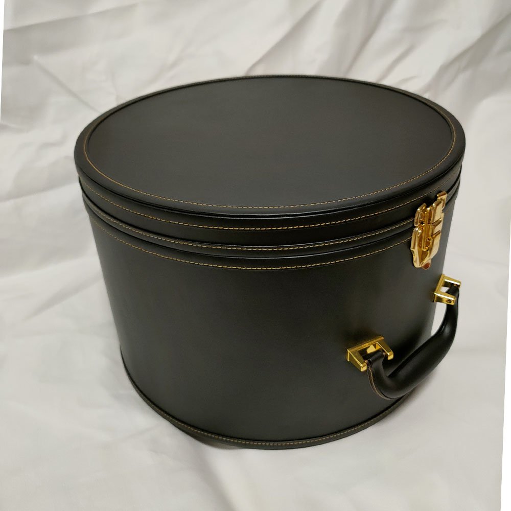 Customized Luxury leather circular suitcase bag storage box Decorative round case storage box hat box