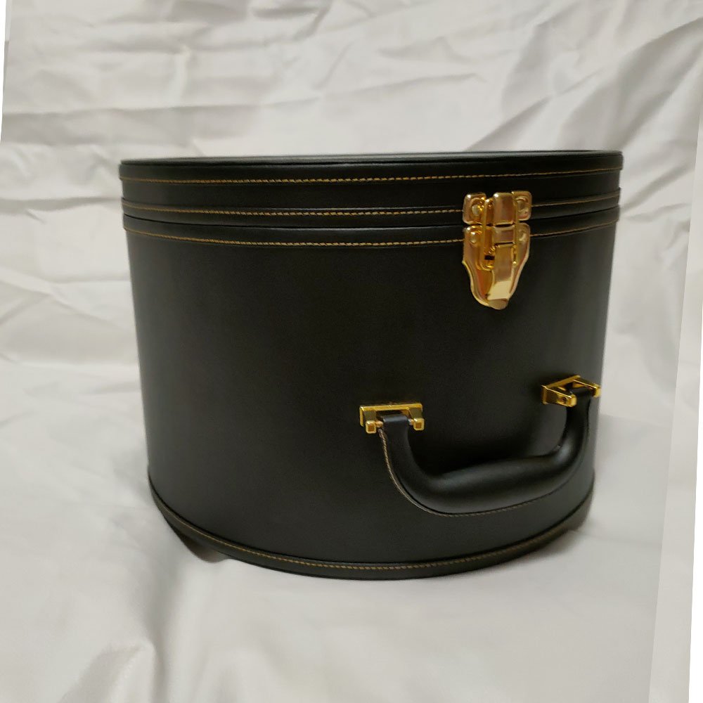 Customized Luxury leather circular suitcase bag storage box Decorative round case storage box hat box