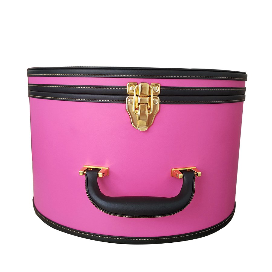 Customized Luxury leather circular suitcase bag storage box Decorative round case storage box hat box