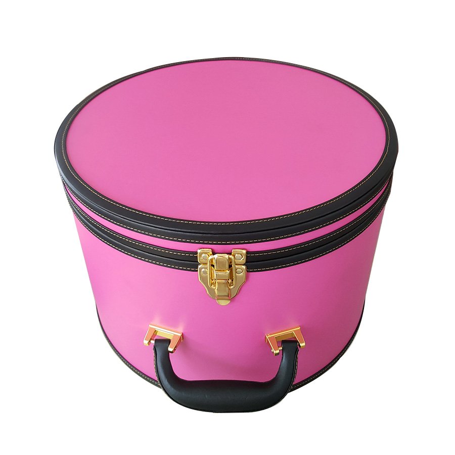 Customized Luxury leather circular suitcase bag storage box Decorative round case storage box hat box