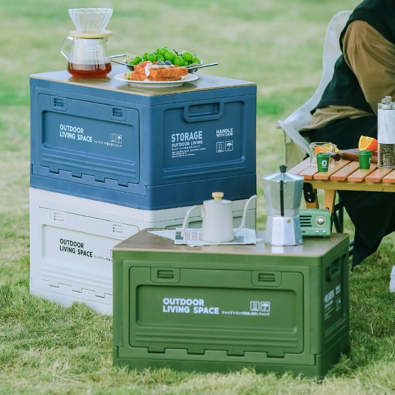 Korea Creative Outdoor Folding Storage Box Camping Wooden Lid Storage Container Plastic Storage Box