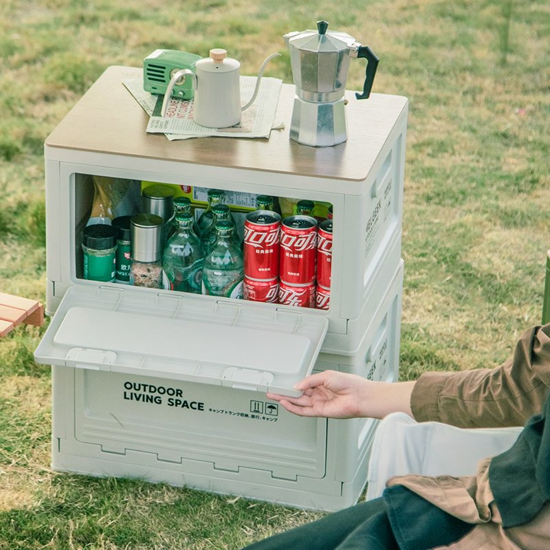 Korea Creative Outdoor Folding Storage Box Camping Wooden Lid Storage Container Plastic Storage Box