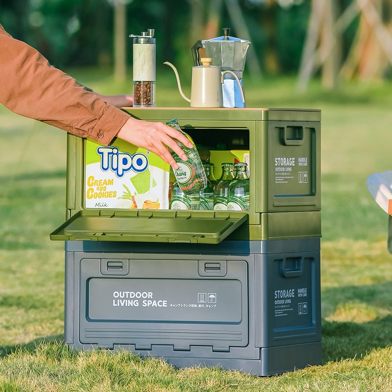 Korea Creative Outdoor Folding Storage Box Camping Wooden Lid Storage Container Plastic Storage Box