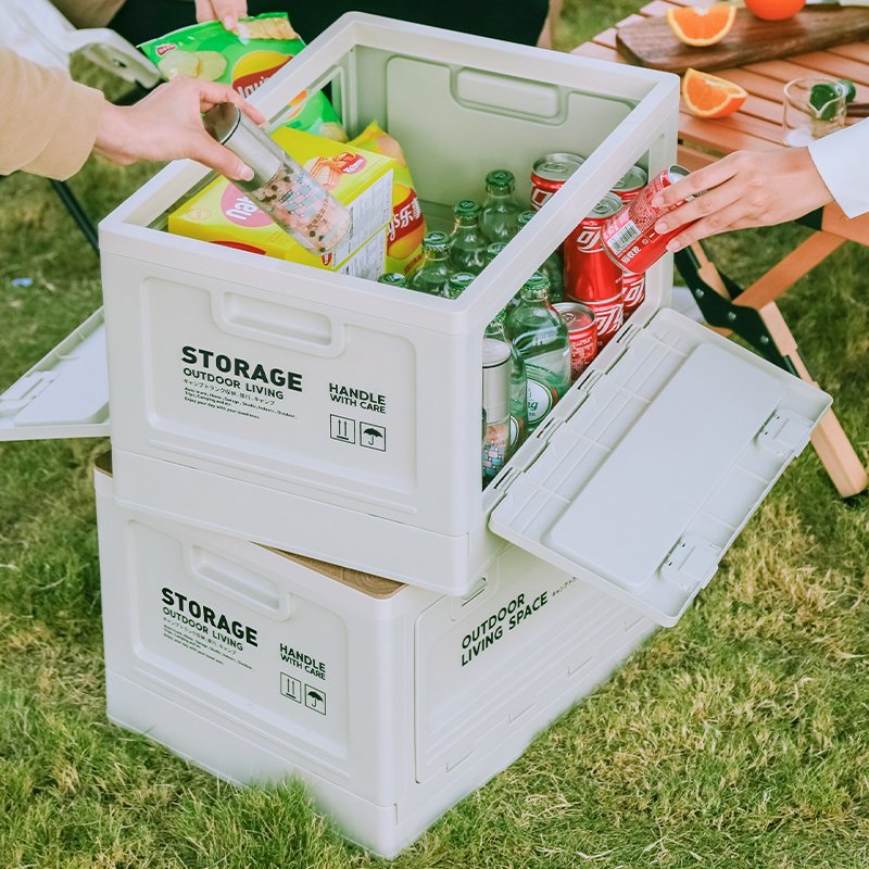 Korea Creative Outdoor Folding Storage Box Camping Wooden Lid Storage Container Plastic Storage Box