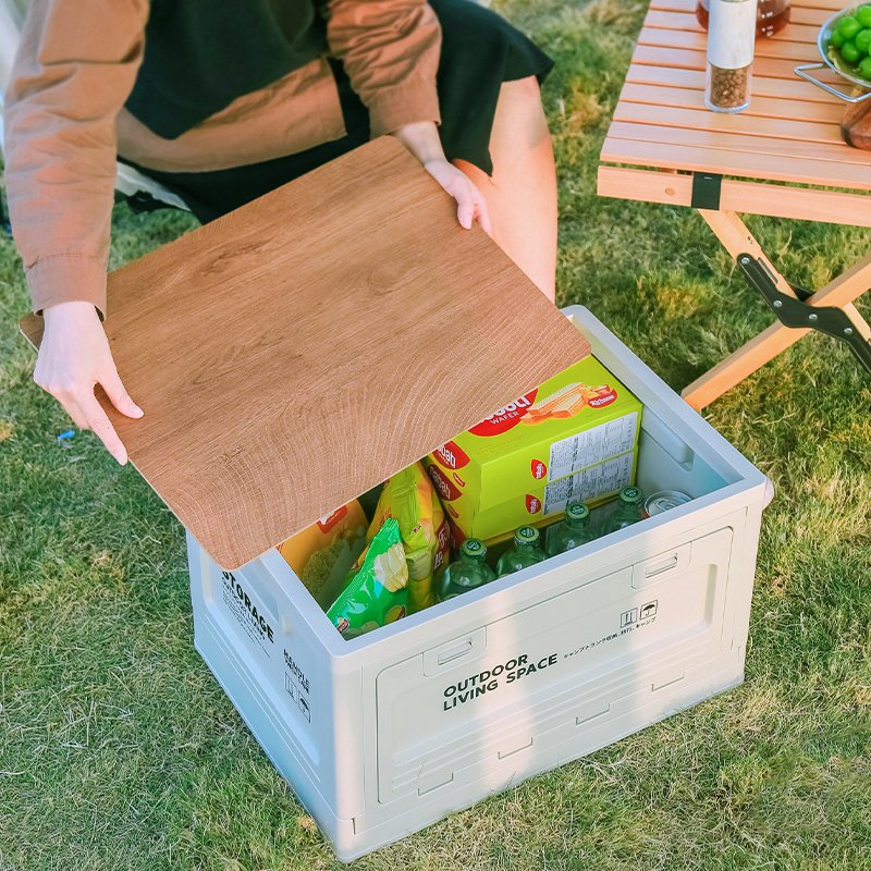 Korea Creative Outdoor Folding Storage Box Camping Wooden Lid Storage Container Plastic Storage Box