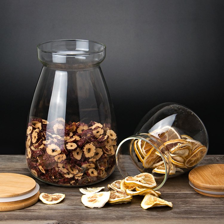 New Arrival Home Use Glass Kitchen Canisters Bamboo Lids Clear Glass Food Storage Jar