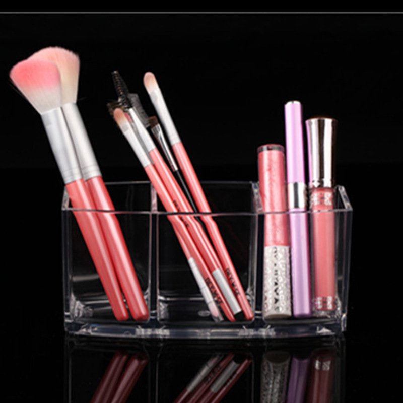 Three-Grid Eyebrow Makeup Brush Storage Box Pen Holder Office Organizer Transparent PS Cosmetic container