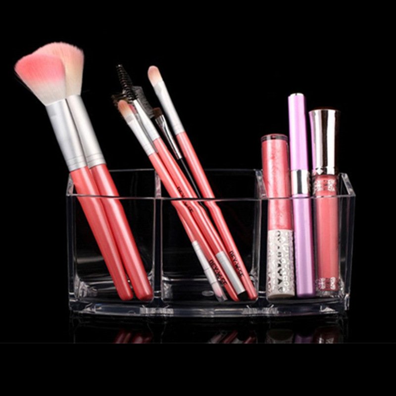 Three-Grid Eyebrow Makeup Brush Storage Box Pen Holder Office Organizer Transparent PS Cosmetic container